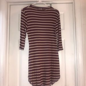 Rusty burgundy and cream bodycon dress.